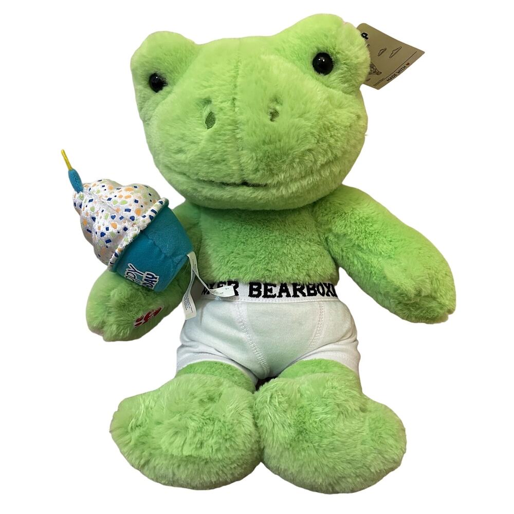 Build A Bear Spring Green Frog Plush NWT Birthday Cupcake BearBoxers 16"